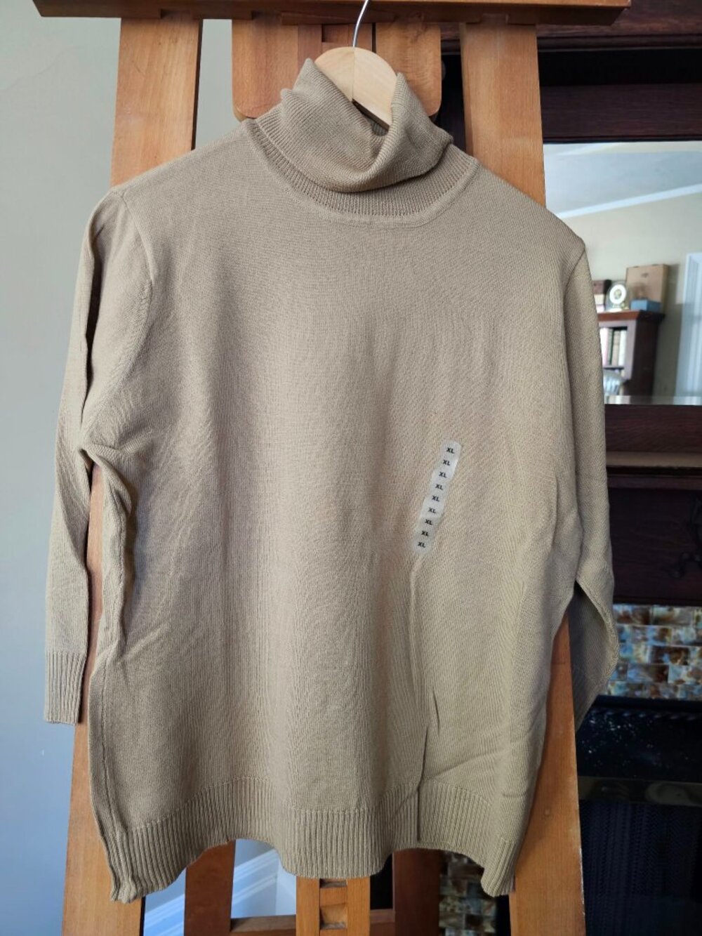 Women's XL Camel Color Vintage Gap 100% Merino Wool turtleneck 3/4 sleeve This